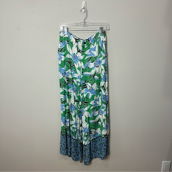 Anthropologie Maeve Matching Set Shirt Pants Floral Animal Print Green Blue - Picture 5 of 8